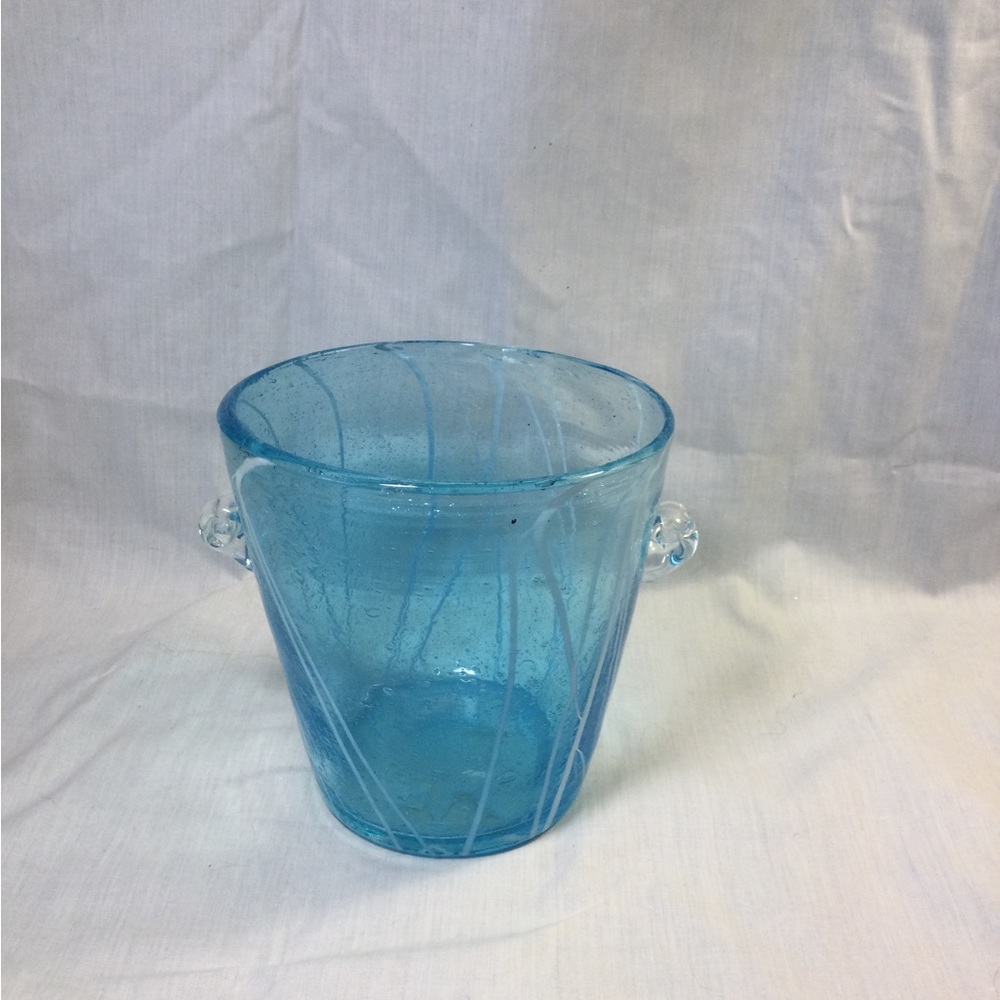 Venini Murano Light Blue Small Ice Bucket With White  Ribbon  Design.